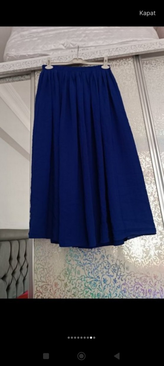 Kadın Lacivert Piliseli Uzun Etek - Görsel 2