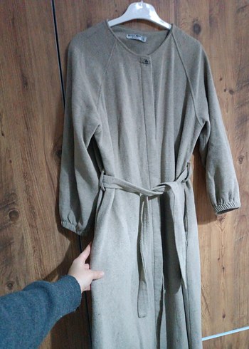 Bej Uzun Hamile Kabanı, Düğmeli, Rahat Kesim - Görsel 5