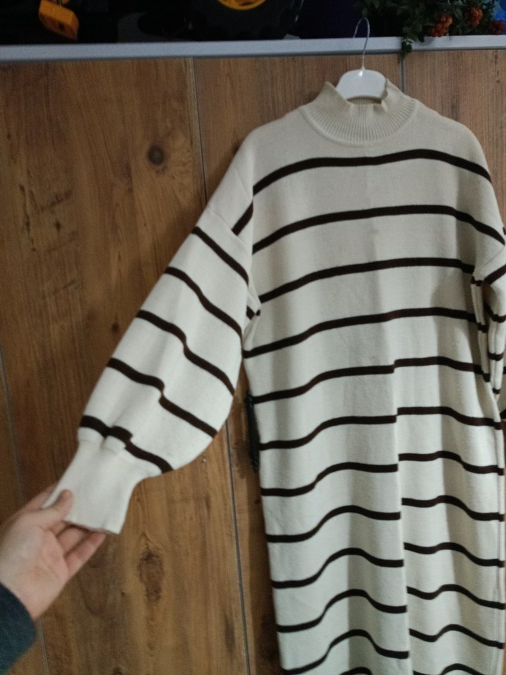 Çizgili Uzun Kollu Triko Kadın Kazak - Görsel 2