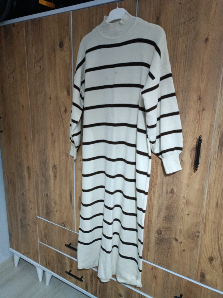 Çizgili Uzun Kollu Triko Kadın Kazak - Görsel 3