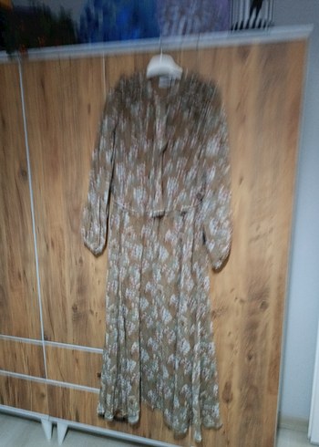 Bej Uzun Kollu Bohem Kuşaklı Elbise - Görsel 3