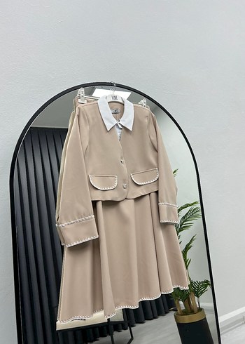 Bej Uzun Kollu Kadın Takım Elbise - Görsel 2