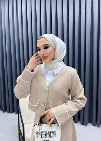 Bej Uzun Kollu Kadın Takım Elbise - Görsel 3