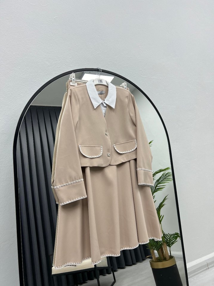 Bej Uzun Kollu Kadın Takım Elbise - Görsel 2