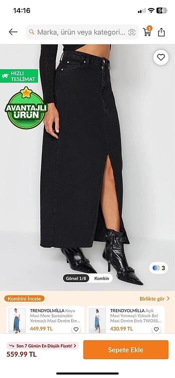 xs Beden milla midi kot etek