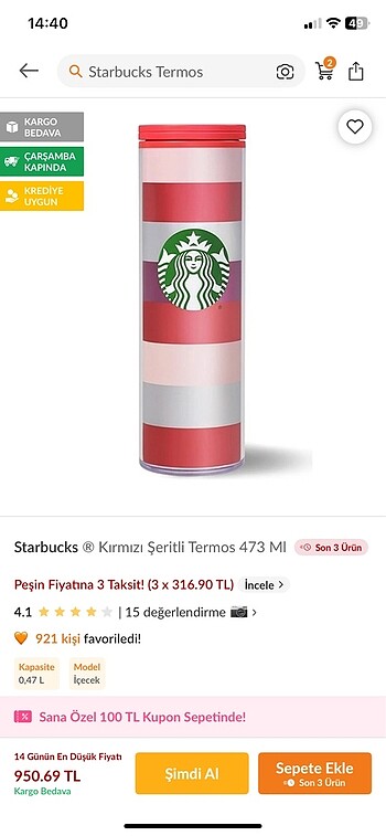  Beden starbucks termos