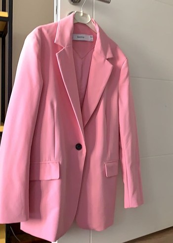 Pembe Kadın Düğmeli Ofis Blazer Ceket