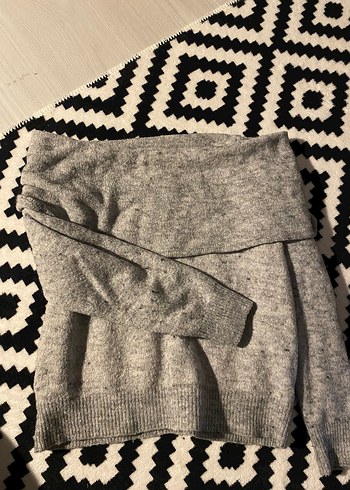 Gri Triko Kayık Yaka Kadın Kazak - Görsel 3