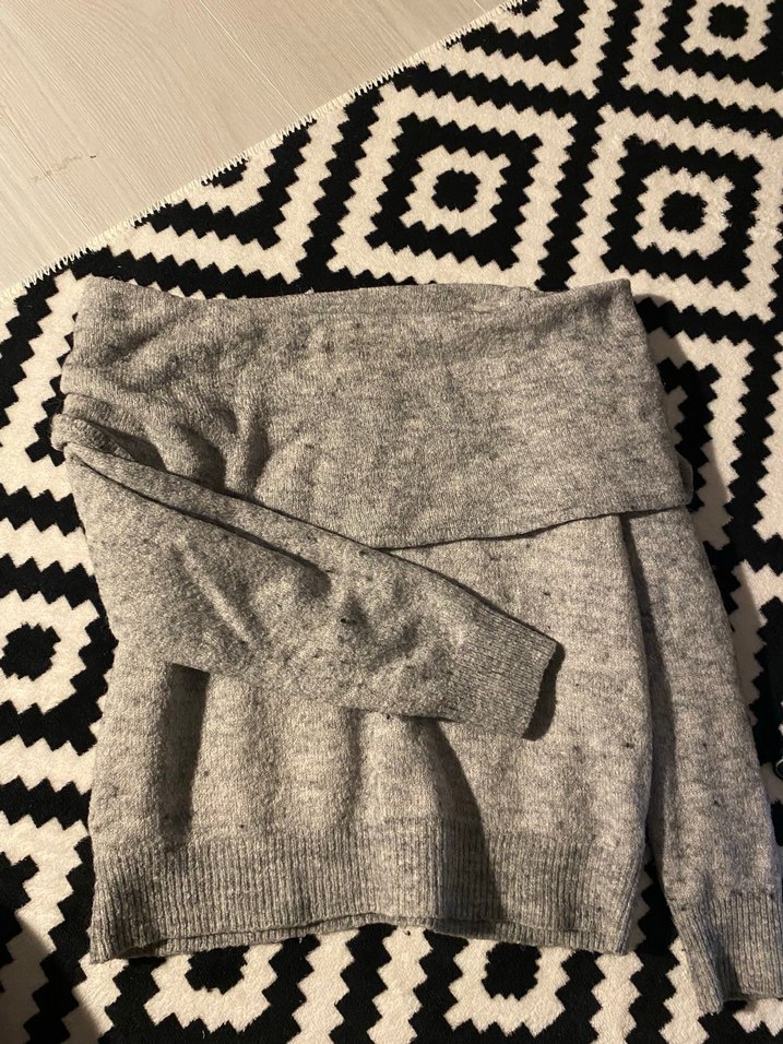 Gri Triko Kayık Yaka Kadın Kazak - Görsel 3