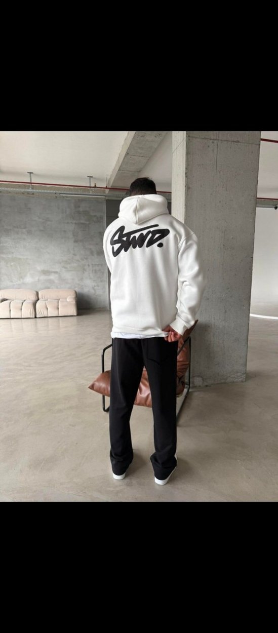 Beyaz Kapüşonlu Fermuarlı Erkek Sweatshirt - Görsel 3