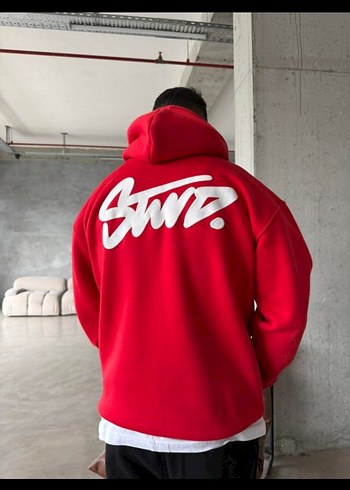 Kırmızı Kapüşonlu Erkek Sweatshirt - Görsel 2