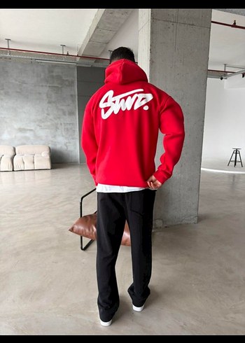 Kırmızı Kapüşonlu Erkek Sweatshirt - Görsel 3