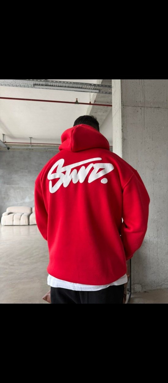 Kırmızı Kapüşonlu Erkek Sweatshirt - Görsel 2