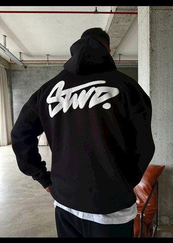 Erkek Siyah Kapüşonlu Fermuarlı Sweatshirt - Görsel 2