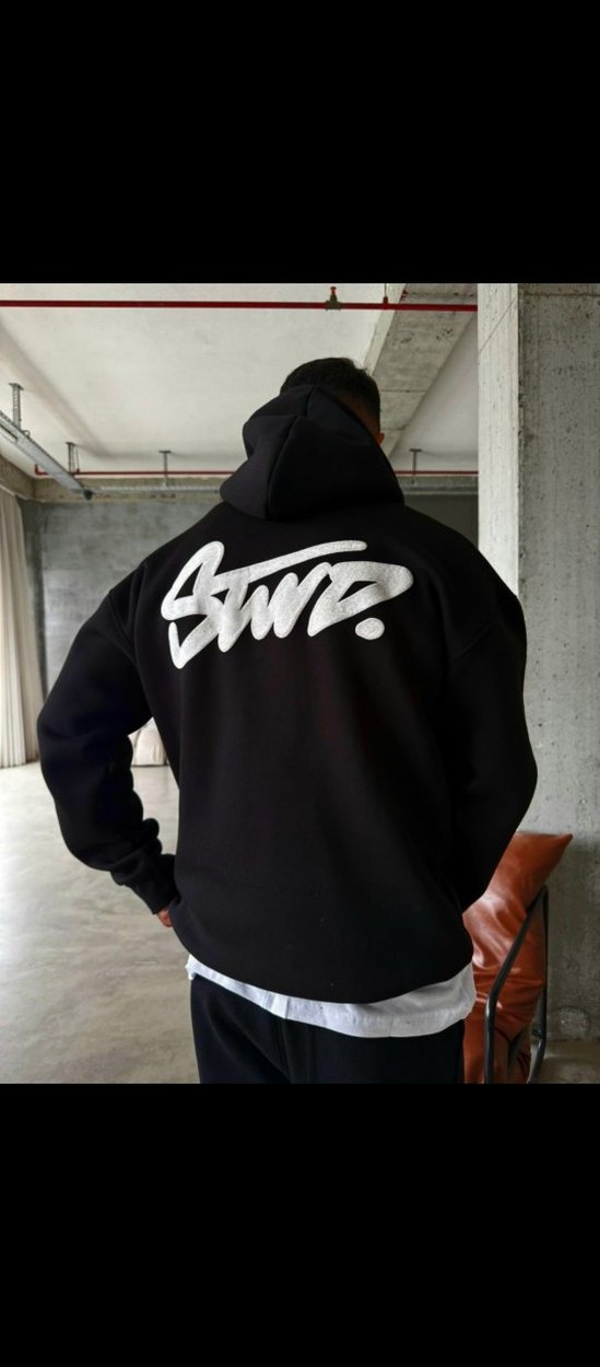 Erkek Siyah Kapüşonlu Fermuarlı Sweatshirt - Görsel 2