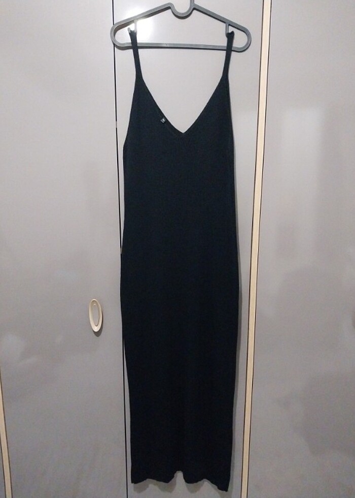 Siyah 2 Parça Askili ve Uzun Kollu Maxi - Görsel 3