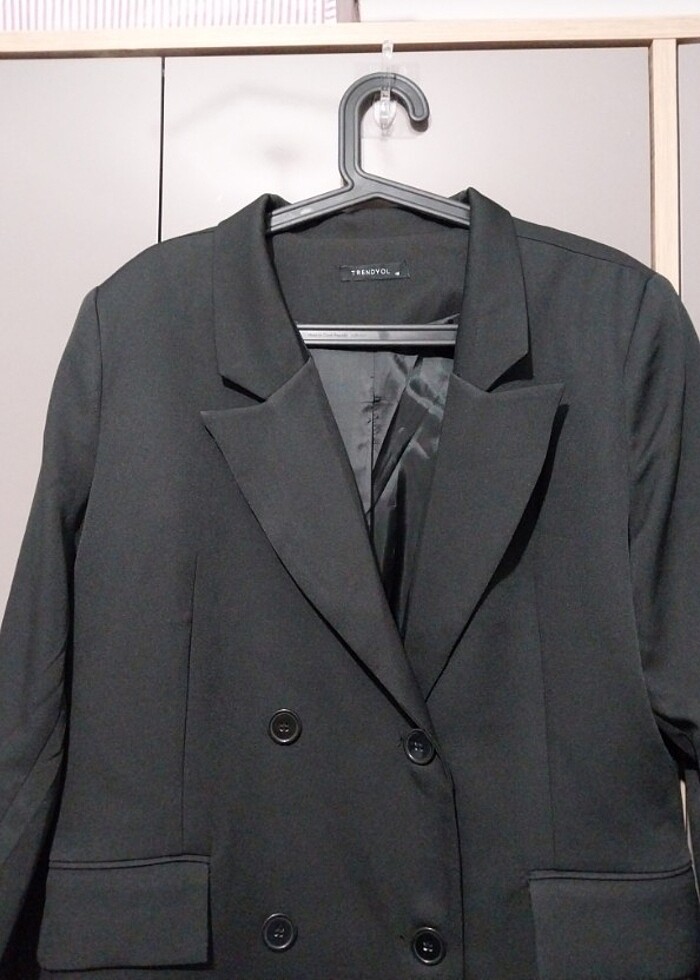 Siyah Oversize Kruvaze Blazer Ceket - Görsel 4