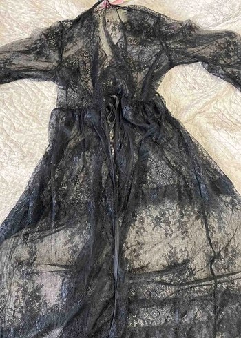 Siyah Uzun Fantezi Dantel Bohem Kadın Gecelik ve Kimono - Görsel 6