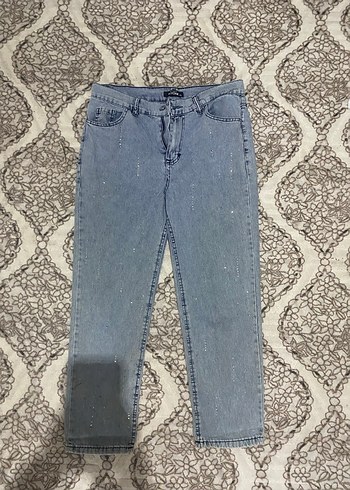Payet Detaylı Kadın Gri Denim Pantolon