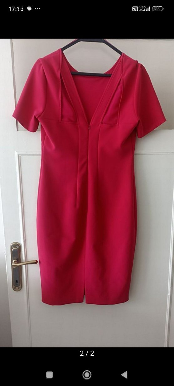 Kısa Kollu Kırmızı Midi Elbise - Görsel 2