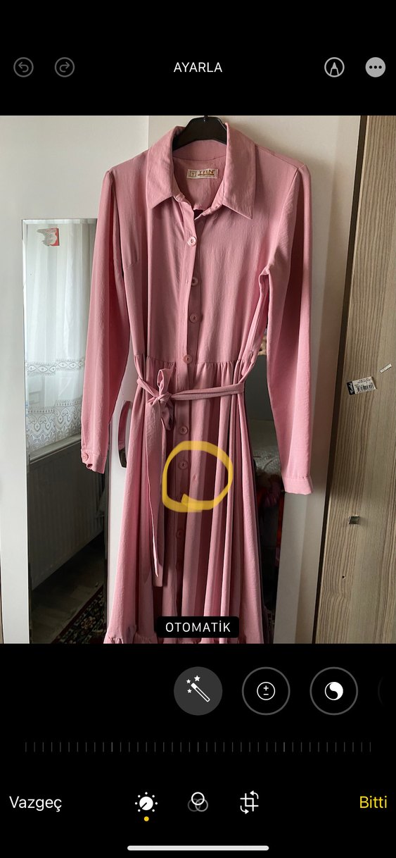 Pembe Pilili Uzun Kollu Uzun Elbise - Görsel 4