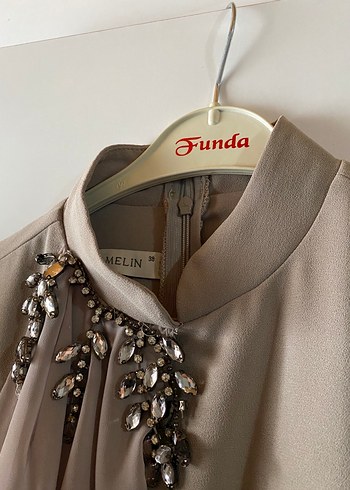 Tesettür Bej Uzun Abiye Elbise - Görsel 2