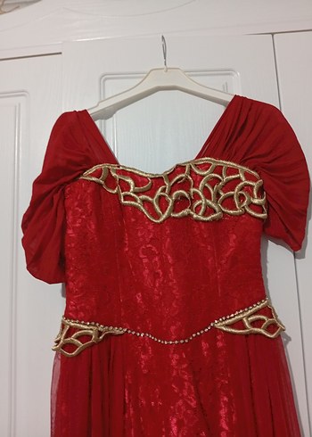 Kırmızı İşlemeli Uzun Abiye Elbise - Görsel 2