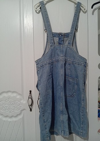 Mavi Düğmeli Kadın Kot Salopet - Görsel 4