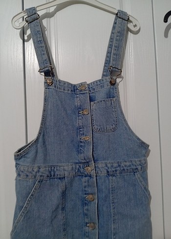 Mavi Düğmeli Kadın Kot Salopet - Görsel 3