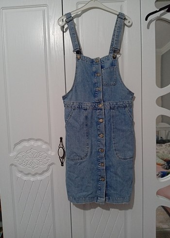 Mavi Düğmeli Kadın Kot Salopet - Görsel 2