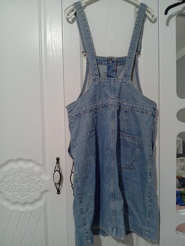 Mavi Düğmeli Kadın Kot Salopet - Görsel 4