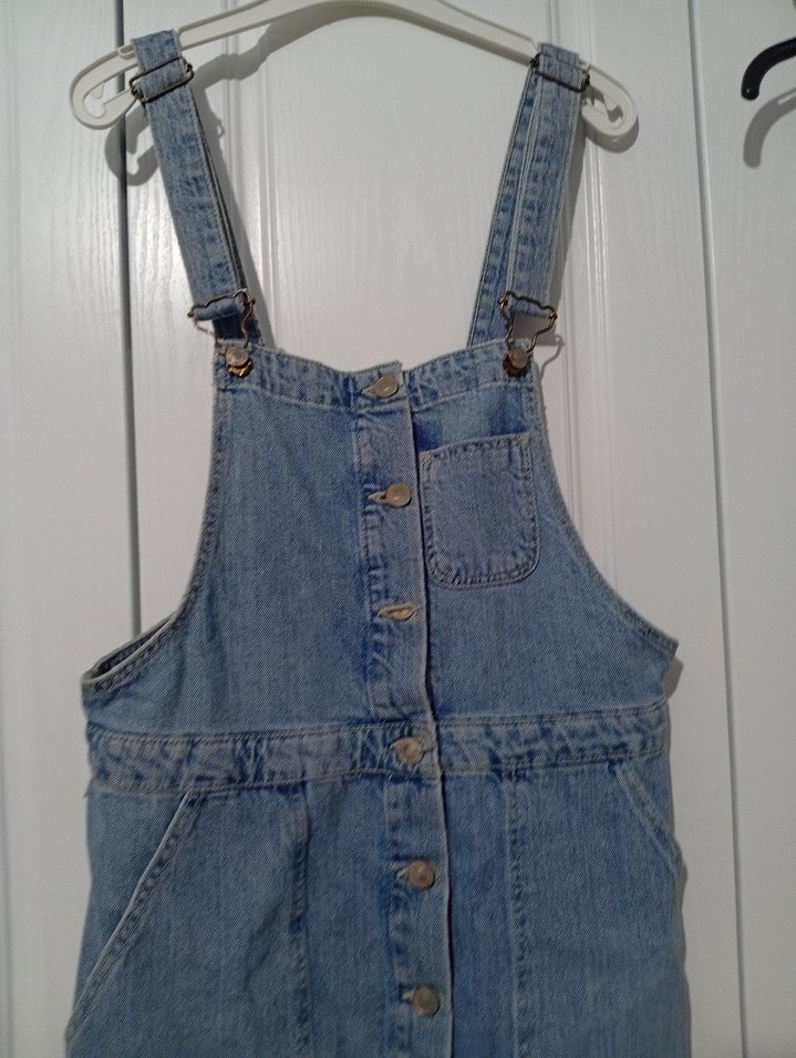 Mavi Düğmeli Kadın Kot Salopet - Görsel 3