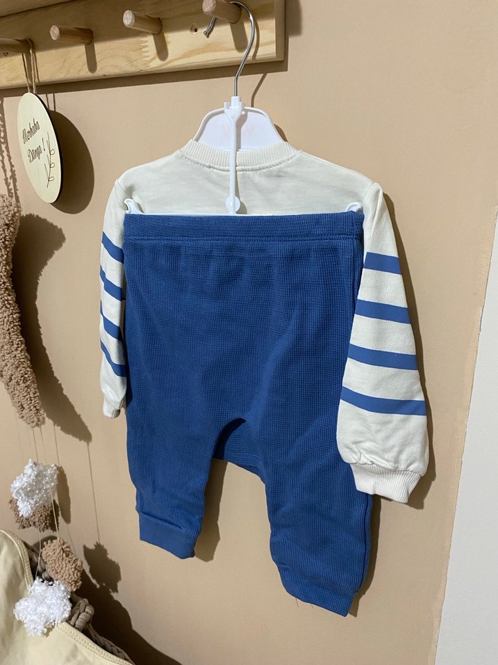 Mavi Çizgili Ayı Figürlü Bebek Takımı - Görsel 2