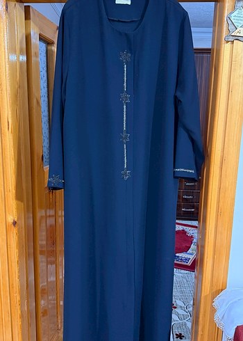 Uzun Kol Mavi Nakışlı Kadın ferace 56 beden - Görsel 2