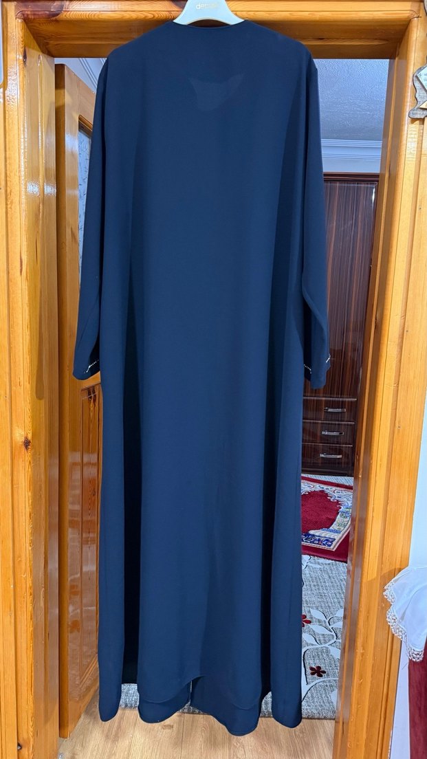 Uzun Kol Mavi Nakışlı Kadın ferace 56 beden - Görsel 4
