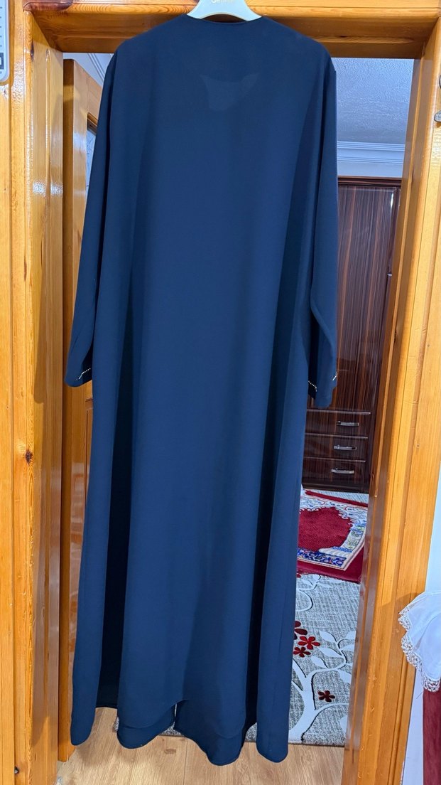 Uzun Kol Mavi Nakışlı Kadın ferace 56 beden - Görsel 3