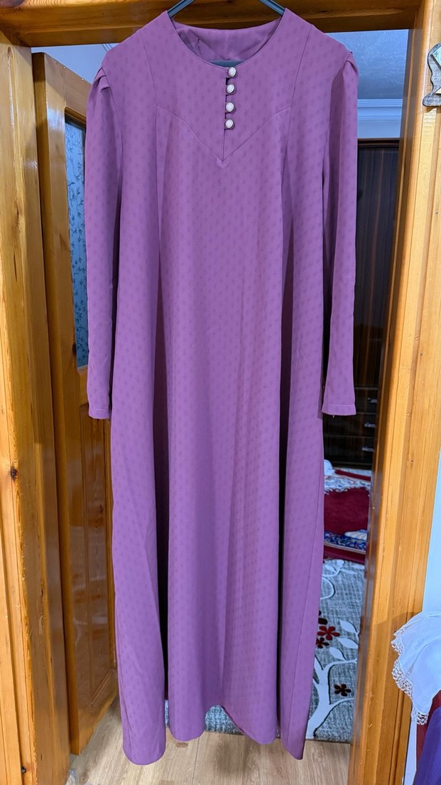 Uzun Kollu Mor Piliseli Kadın Elbise 56 beden - Görsel 3