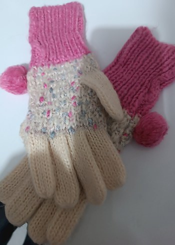 Pembe Bohem Örgü Kız Eldiveni - Görsel 2
