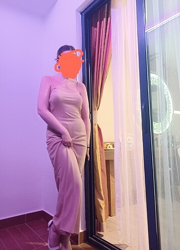 Bej Detaylı Uzun Elbise 