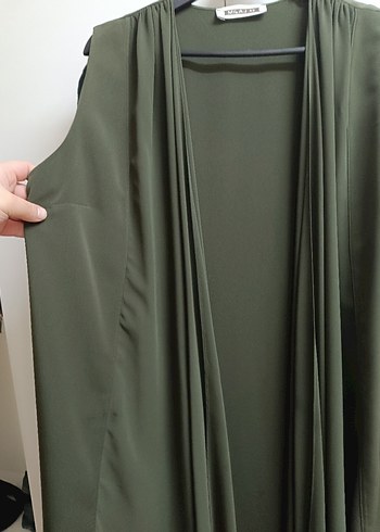 Kadın Haki Uzun Drapeli Kolsuz Yelek - Görsel 2