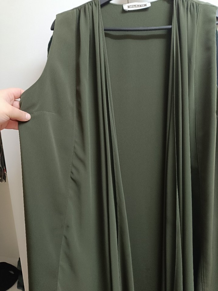 Kadın Haki Uzun Drapeli Kolsuz Yelek - Görsel 2