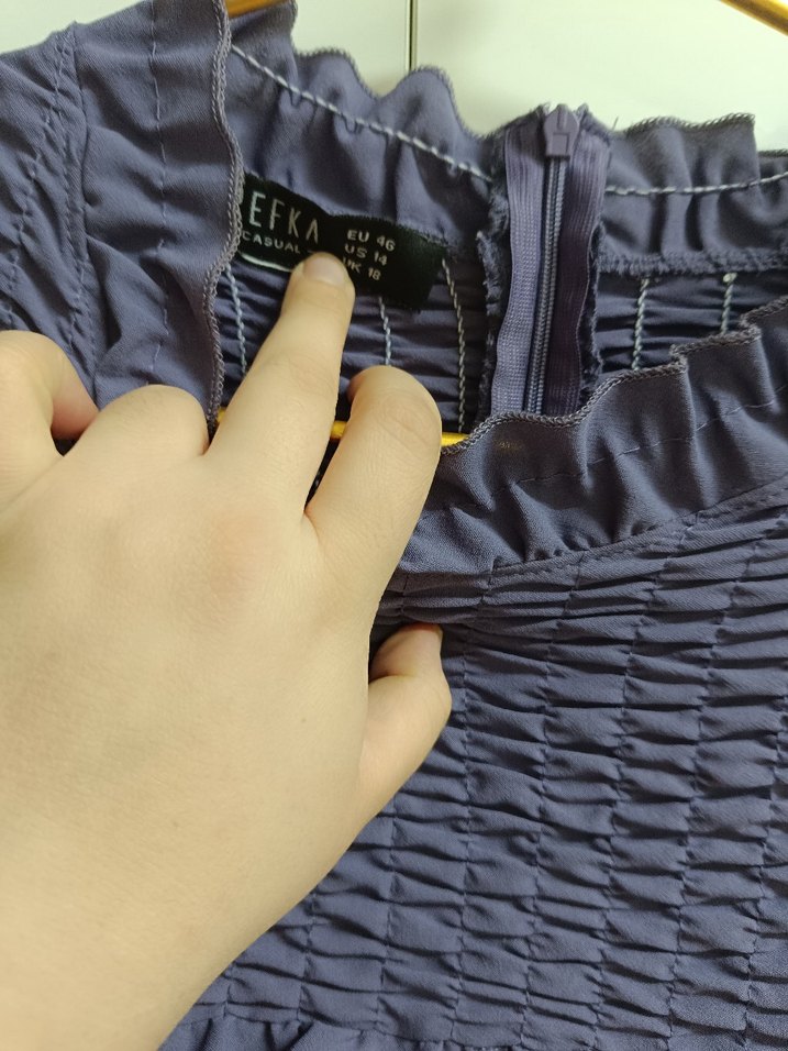 Gri Uzun Kollu Fırfırlı Keten Elbise - Görsel 3