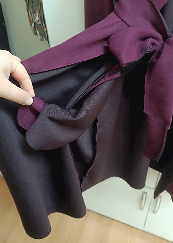 Kadın Mor Süet Kuşaklı Trençkot - Görsel 4