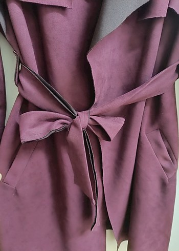 Kadın Mor Süet Kuşaklı Trençkot - Görsel 3