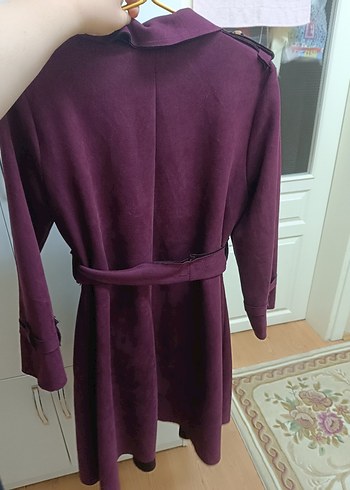 Kadın Mor Süet Kuşaklı Trençkot - Görsel 5