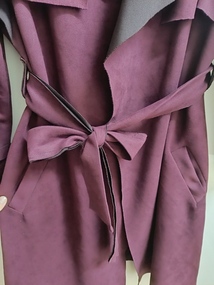 Kadın Mor Süet Kuşaklı Trençkot - Görsel 3
