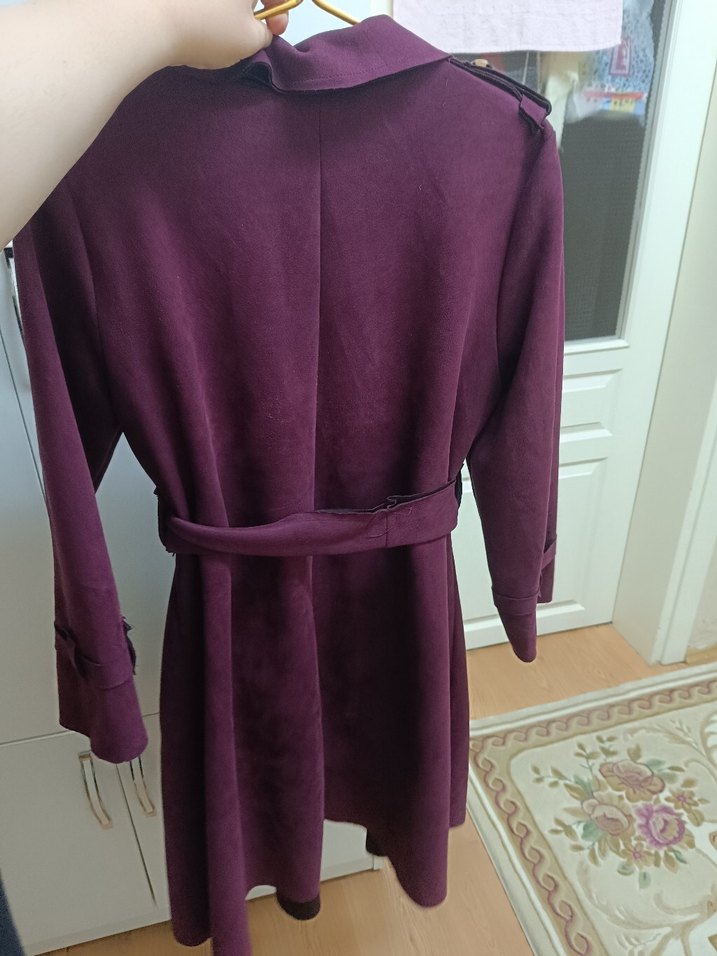 Kadın Mor Süet Kuşaklı Trençkot - Görsel 5