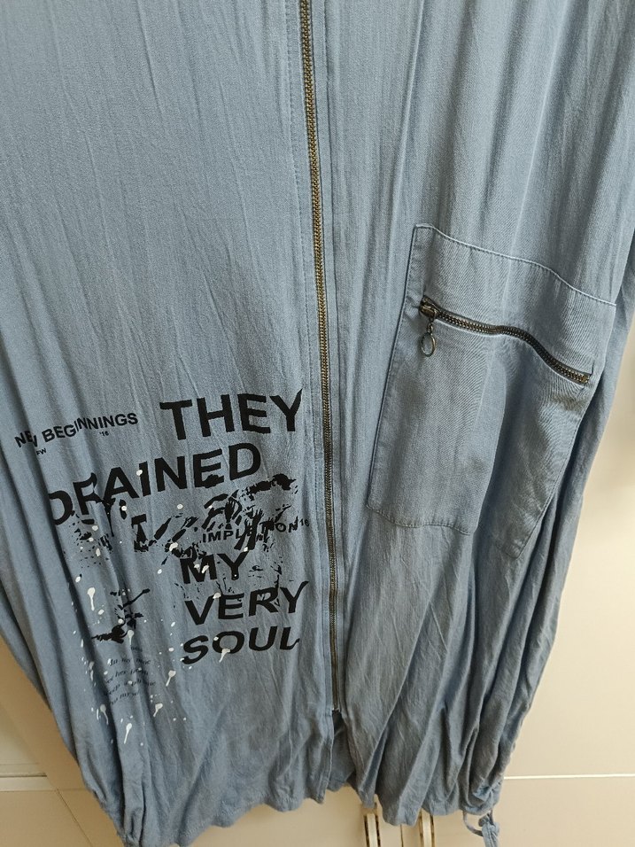 Uzun Kollu Fermuarlı Denim Tunik - Görsel 4