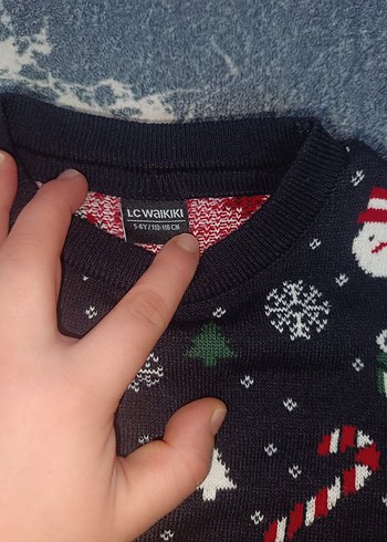 Çocuk Desenli Gri Örgü Kazak - Görsel 3