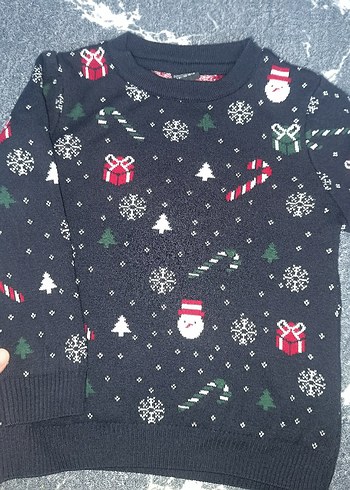 Çocuk Desenli Gri Örgü Kazak - Görsel 2